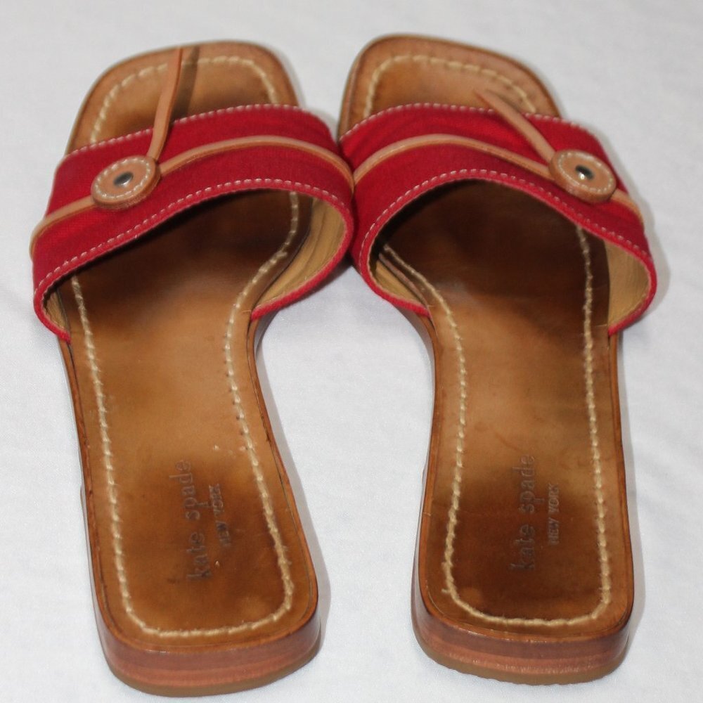 Vintage Kate Spade Leather and Red Canvas Slides - Picture 10 of 12